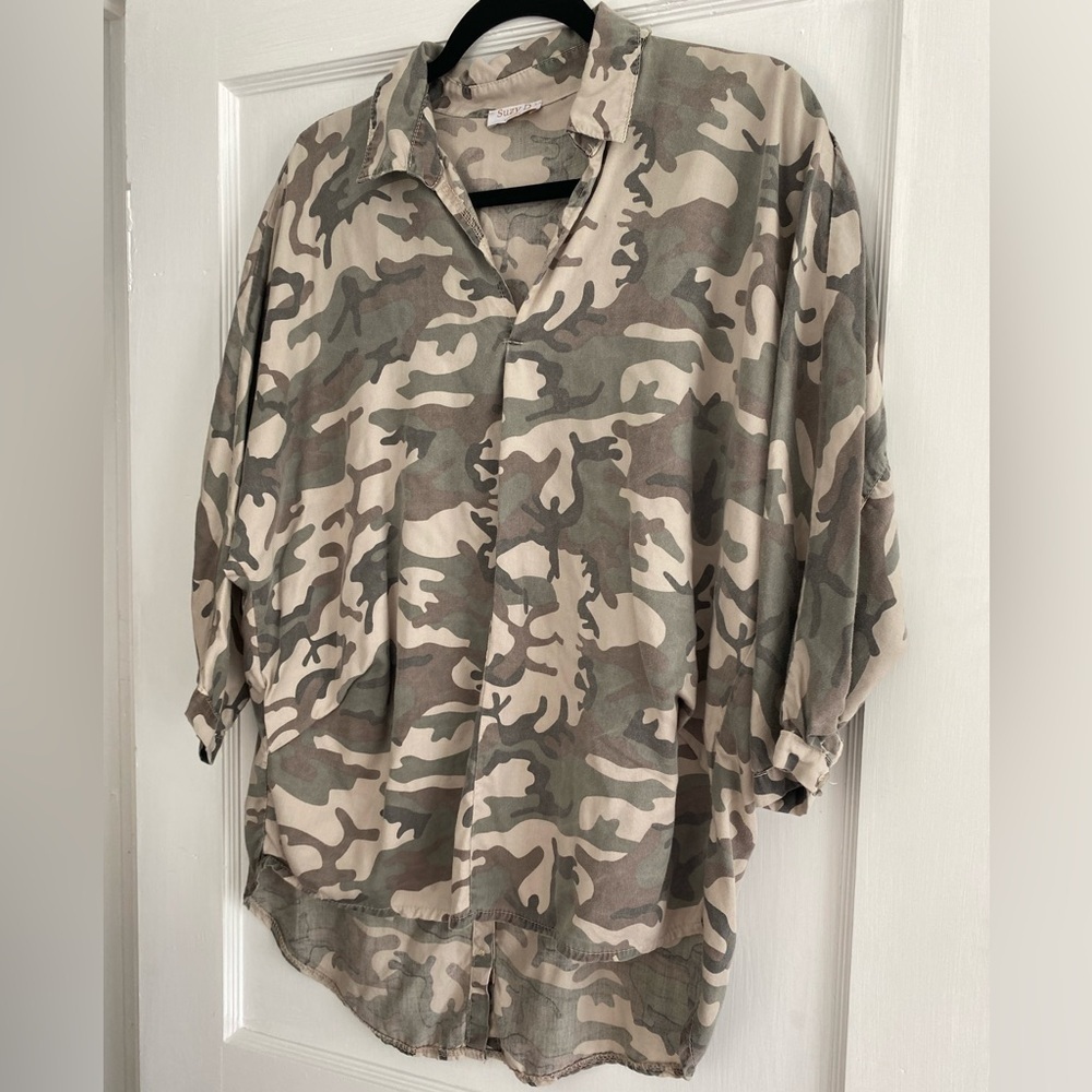 SUZY D LONDON Oversized Button Back Camo Tunic Women’s Blouse in Size M - Picture 2 of 7